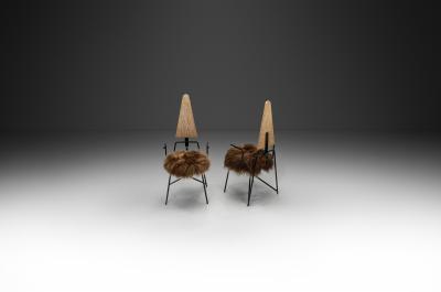 Rach Finazzi Pair of Dining Chairs with Sheepskin Seats by Rach Finazzi Italy 1980s
