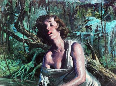 Rafael DeSoto Pulp Magazine Sexy Woman in a Swamp Storm Hispanic Artist Mid Century