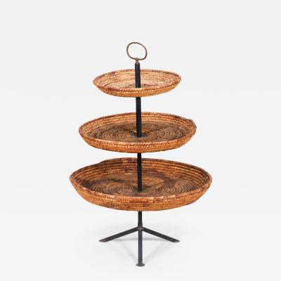 Raffaella Crespi Etagere in lacquered iron and rattan 60s