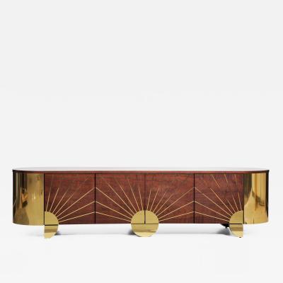 Railis Kotlevs Art Deco Sinatra Media Console in Black Walnut Brass by Railis