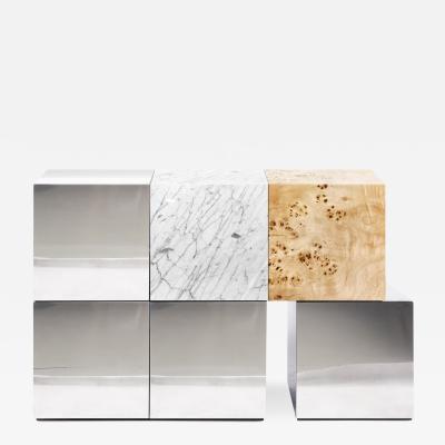 Railis Kotlevs Contemporary Cabinet CUCU Polished Stainless Steel Poplar root Marble