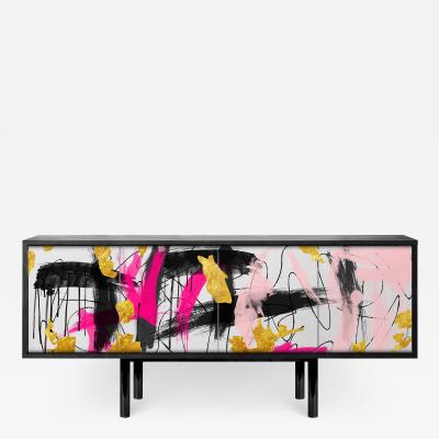 Railis Kotlevs Contemporary Splatter Sideboard Black Gold Leaf Pink by Railis Design