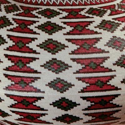 Rain Forest Basket Panama by Ana Cabezon finely woven red green black geometric