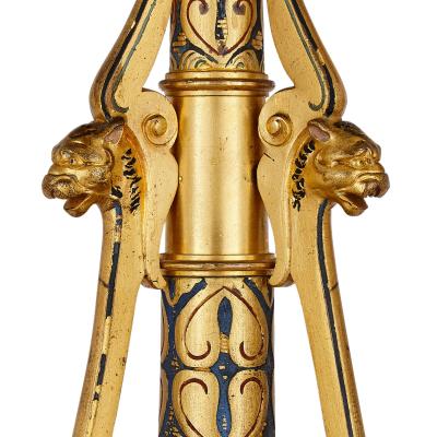 Raingo Fr res Byzantine style gilt bronze and champlev enamel clock garniture