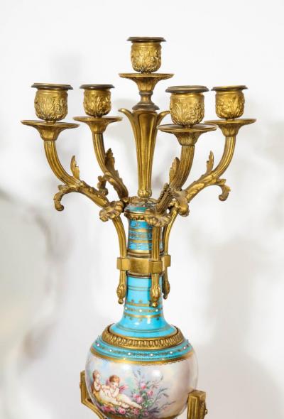 Raingo Fr res Exceptional French Ormolu Mounted Turquoise Jeweled Sevres Porcelain Clock Set