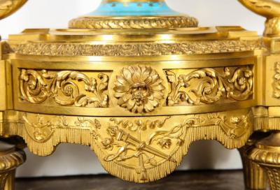 Raingo Fr res Exceptional French Ormolu Mounted Turquoise Jeweled Sevres Porcelain Clock Set