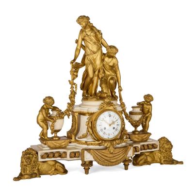 Raingo Fr res Grand ormolu and marble clock set by Raingo Fr res and Salmson