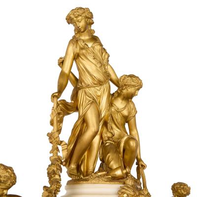 Raingo Fr res Grand ormolu and marble clock set by Raingo Fr res and Salmson