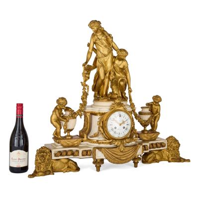 Raingo Fr res Grand ormolu and marble clock set by Raingo Fr res and Salmson