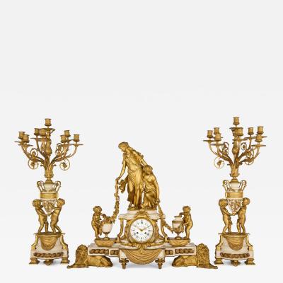 Raingo Fr res Grand ormolu and marble clock set by Raingo Fr res and Salmson