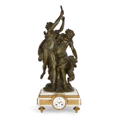 Raingo Fr res Large gilt patinated bronze and marble clock set by Raingo Fr res
