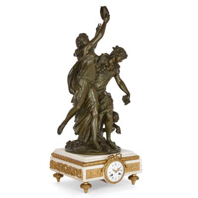 Raingo Fr res Large gilt patinated bronze and marble clock set by Raingo Fr res