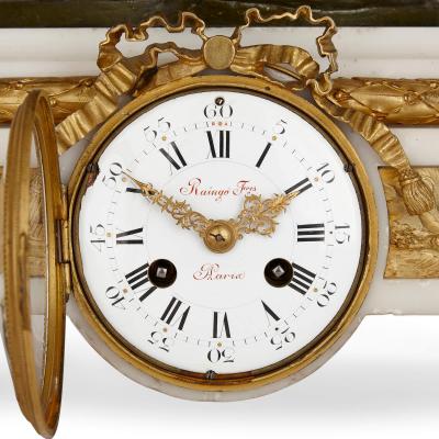 Raingo Fr res Large gilt patinated bronze and marble clock set by Raingo Fr res