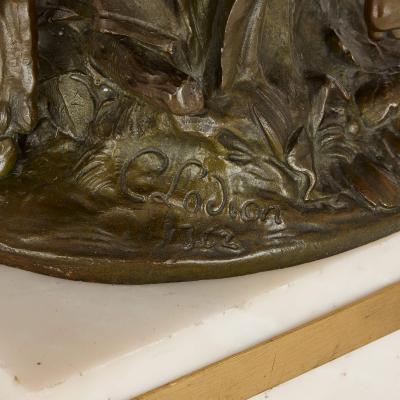 Raingo Fr res Large gilt patinated bronze and marble clock set by Raingo Fr res