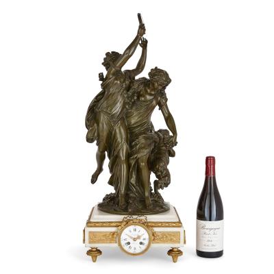 Raingo Fr res Large gilt patinated bronze and marble clock set by Raingo Fr res
