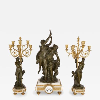 Raingo Fr res Large gilt patinated bronze and marble clock set by Raingo Fr res