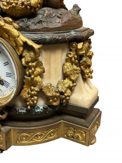 Raingo Fr res MAGNIFICENT THREE CHERUB 19TH CENTURY FRENCH DARK DORE BRONZE MARBLE CLOCK