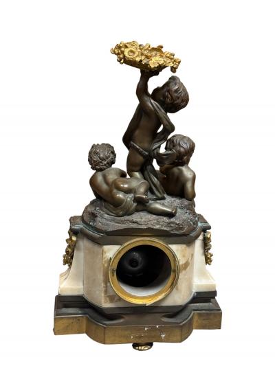 Raingo Fr res MAGNIFICENT THREE CHERUB 19TH CENTURY FRENCH DARK DORE BRONZE MARBLE CLOCK