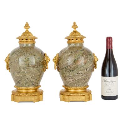 Raingo Fr res Pair of Empire style marble and ormolu vases by Raingo
