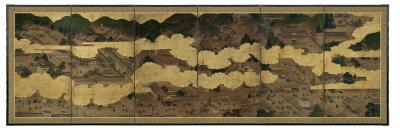 Rakuchu Rakugai 17th century Pair of 6 panel screens