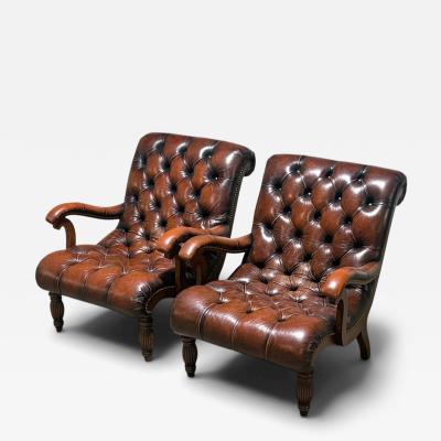 Ralph Lauren Style Leather Lounge Chairs and Ottoman Late 20th C 
