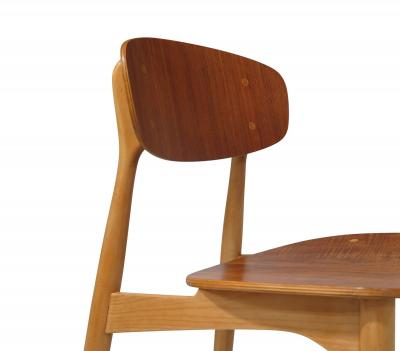 Randers Stolefabrik Six Restored Jens Hjorth Beech and Teak Mid century Danish Dining Chairs