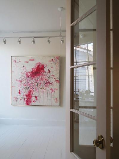 Ranunculus III Acrylic Oil Pastels and Pencils Red Pink Abstract 60 x60