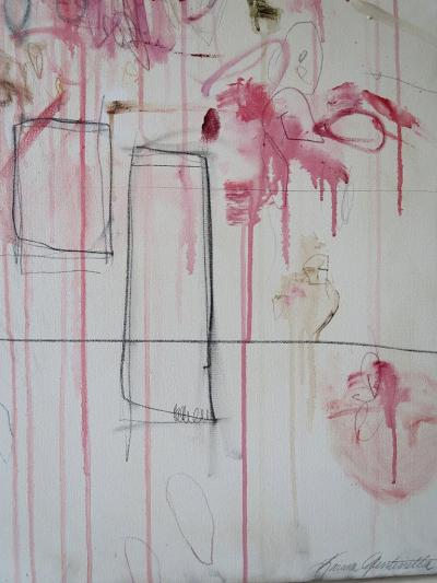 Ranunculus III Acrylic Oil Pastels and Pencils Red Pink Abstract 60 x60