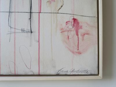 Ranunculus III Acrylic Oil Pastels and Pencils Red Pink Abstract 60 x60