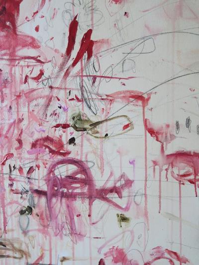 Ranunculus III Acrylic Oil Pastels and Pencils Red Pink Abstract 60 x60