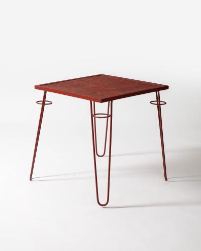 Raoul Guys Perforated Lacquered Steel Cafe Games Table by Raoul Guys France c 1960