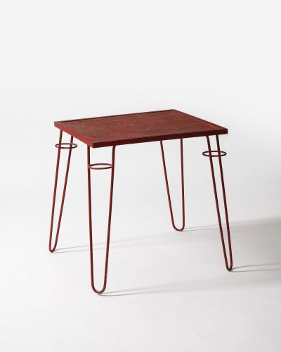 Raoul Guys Perforated Lacquered Steel Cafe Games Table by Raoul Guys France c 1960
