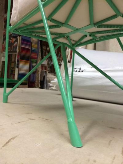 Raoul Guys Raoul Guys Rare Set of Four Aqua Metal Chairs Newly Recovered in Canvas Cloth