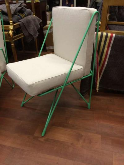 Raoul Guys Raoul Guys Rare Set of Four Aqua Metal Chairs Newly Recovered in Canvas Cloth