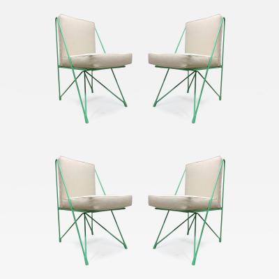 Raoul Guys Raoul Guys Rare Set of Four Aqua Metal Chairs Newly Recovered in Canvas Cloth