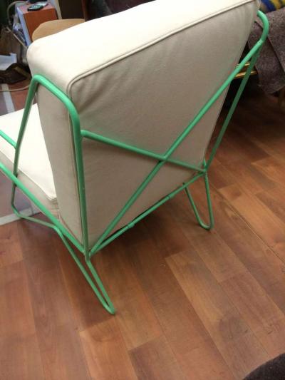 Raoul Guys Raoul Guys Rarest Pair of Aqua Metal Chairs Newly Recovered in Canvas Cloth