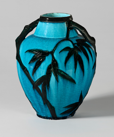 Raoul Lachenal Glazed Blue Egypt Ceramic Bamboo Vase by Raoul Lachenal