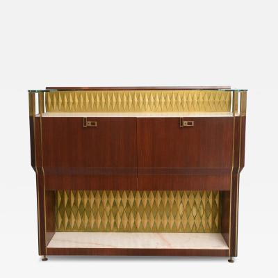 Raphael Mid Century French Modern Mahogany Bronze and Brass Bar Cabinet