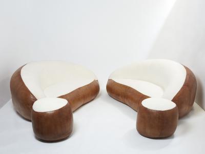 Raphael Raffel Set of two croissant sofas by Raphael Raffel leather and boucl 1970s