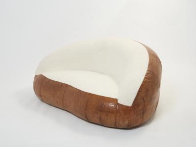 Raphael Raffel Set of two croissant sofas by Raphael Raffel leather and boucl 1970s