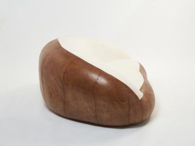 Raphael Raffel Set of two croissant sofas by Raphael Raffel leather and boucl 1970s