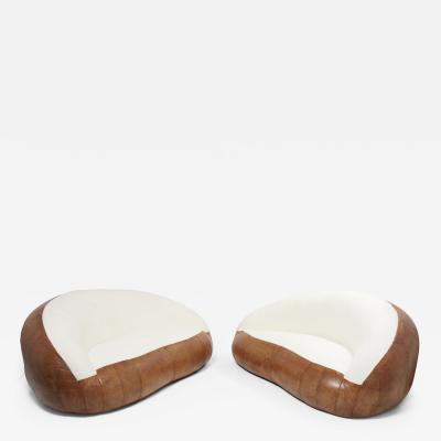 Raphael Raffel Set of two croissant sofas by Raphael Raffel leather and boucl 1970s