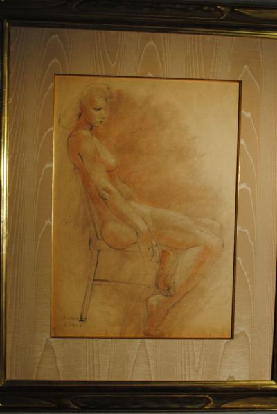 Raphael Soyer Drawing and Gouache of Large Nude signed