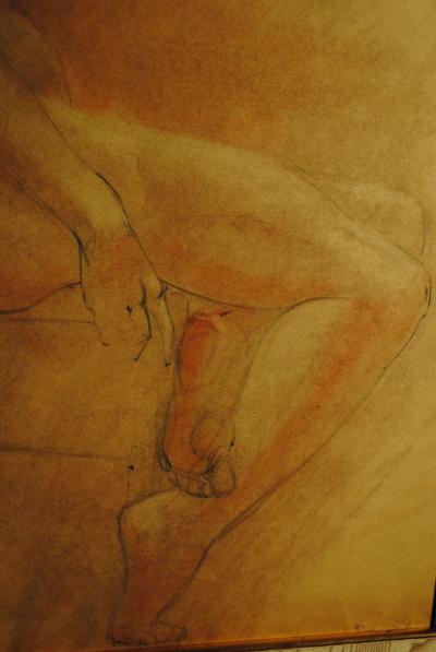 Raphael Soyer Drawing and Gouache of Large Nude signed