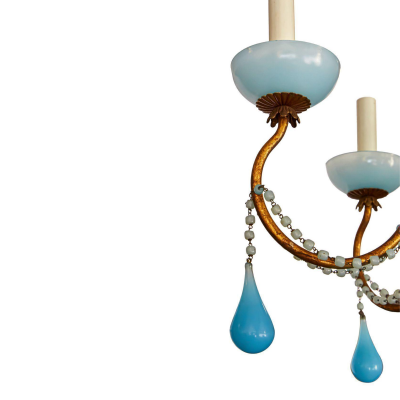 Raquel Welch Gilt Metal And Opaline Glass Chandelier