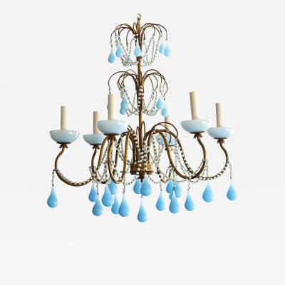 Raquel Welch Gilt Metal And Opaline Glass Chandelier