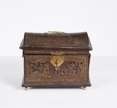 Rare 17th c Tooled Leather Jewelry Box