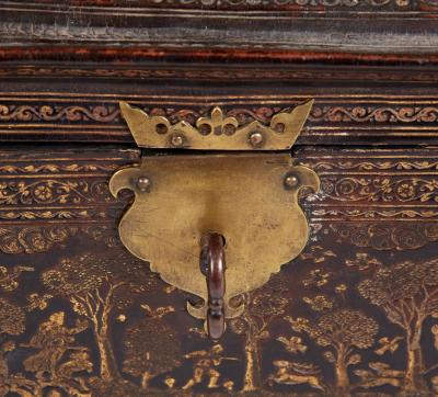 Rare 17th c Tooled Leather Jewelry Box