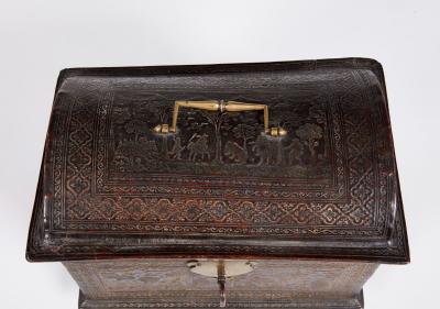 Rare 17th c Tooled Leather Jewelry Box