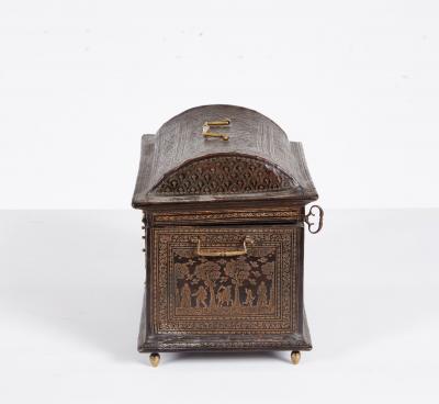 Rare 17th c Tooled Leather Jewelry Box
